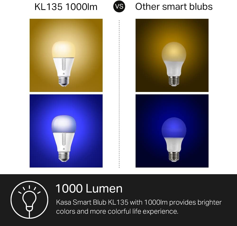 Smart WiFi Light Bulbs, 16M Colors, 1000 Lumens, Dimmable, Works with Alexa & Google Home, No Hub Required (4-Pack)
