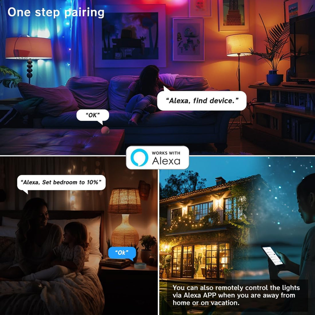 Smart RGB Light Bulbs with Alexa, 16M Colors, 12W (130W Equivalent), 8-Pack