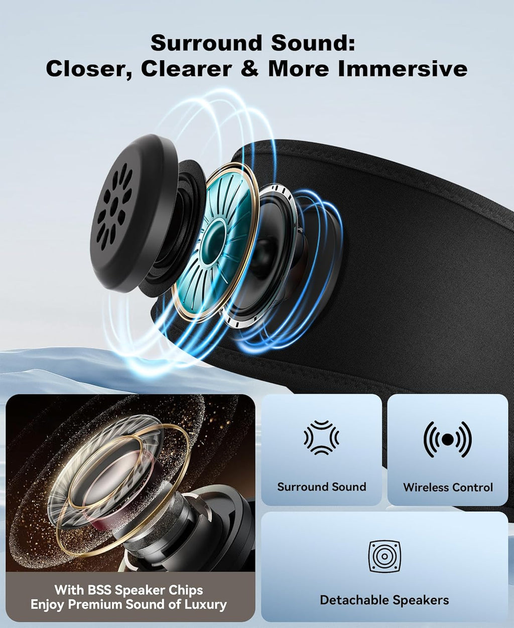 Sleep & Sports Bluetooth Headband with Ultra-Thin Speakers, 14-Hour Playtime, Sweat-Resistant