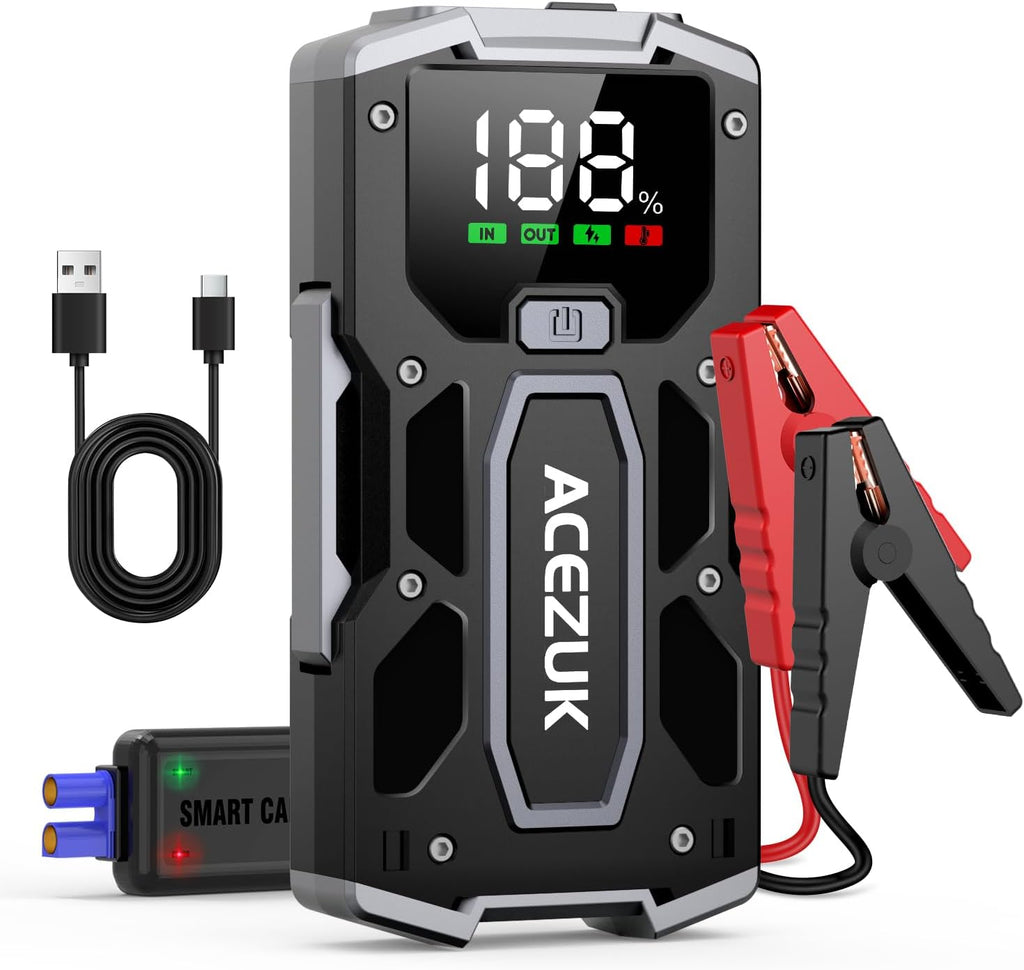 12V 8-in-1 Jump Starter Battery Pack 6000A, Up to 7.0L Gas & 5.5L Diesel Engines with Quick Charge 3.0