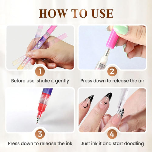 12 Colors Nail Art Pens Set with 30 Stickers, Quick Dry Acrylic Markers for DIY Dotting Drawing Painting
