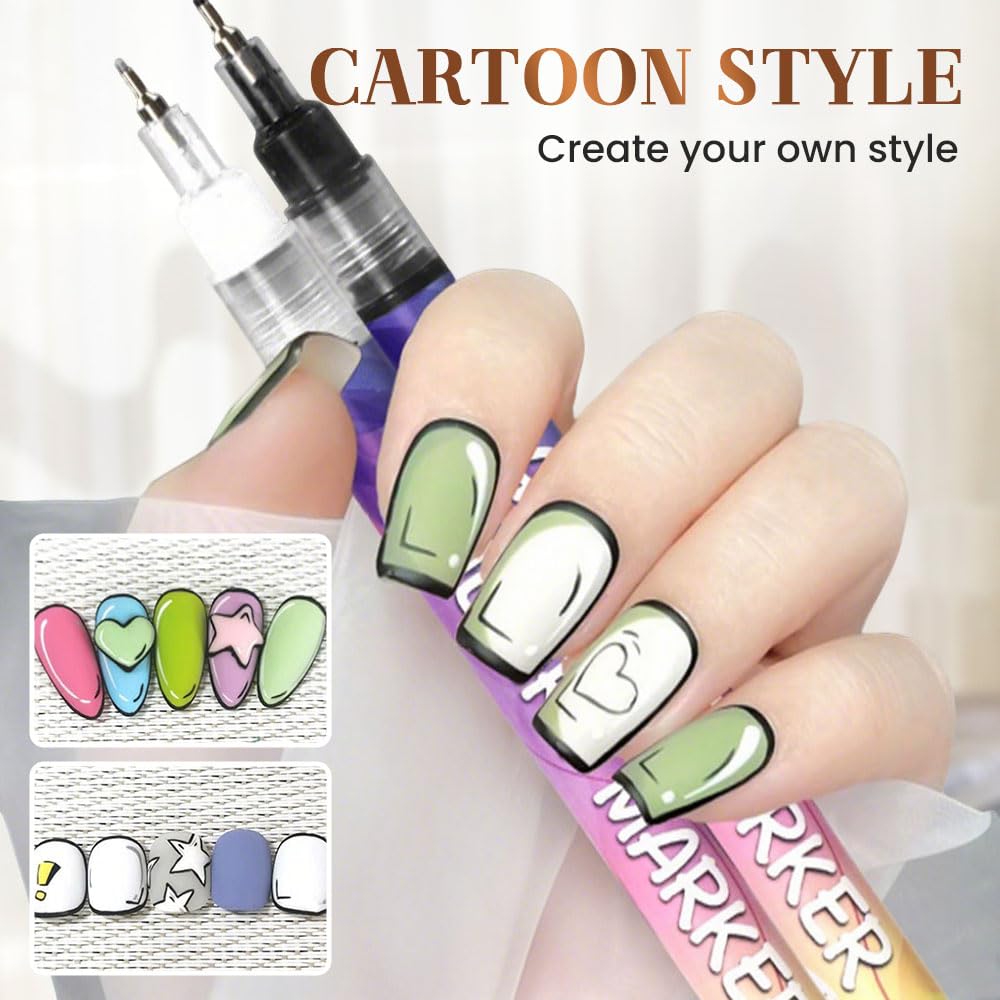 12 Colors Nail Art Pens Set with 30 Stickers, Quick Dry Acrylic Markers for DIY Dotting Drawing Painting