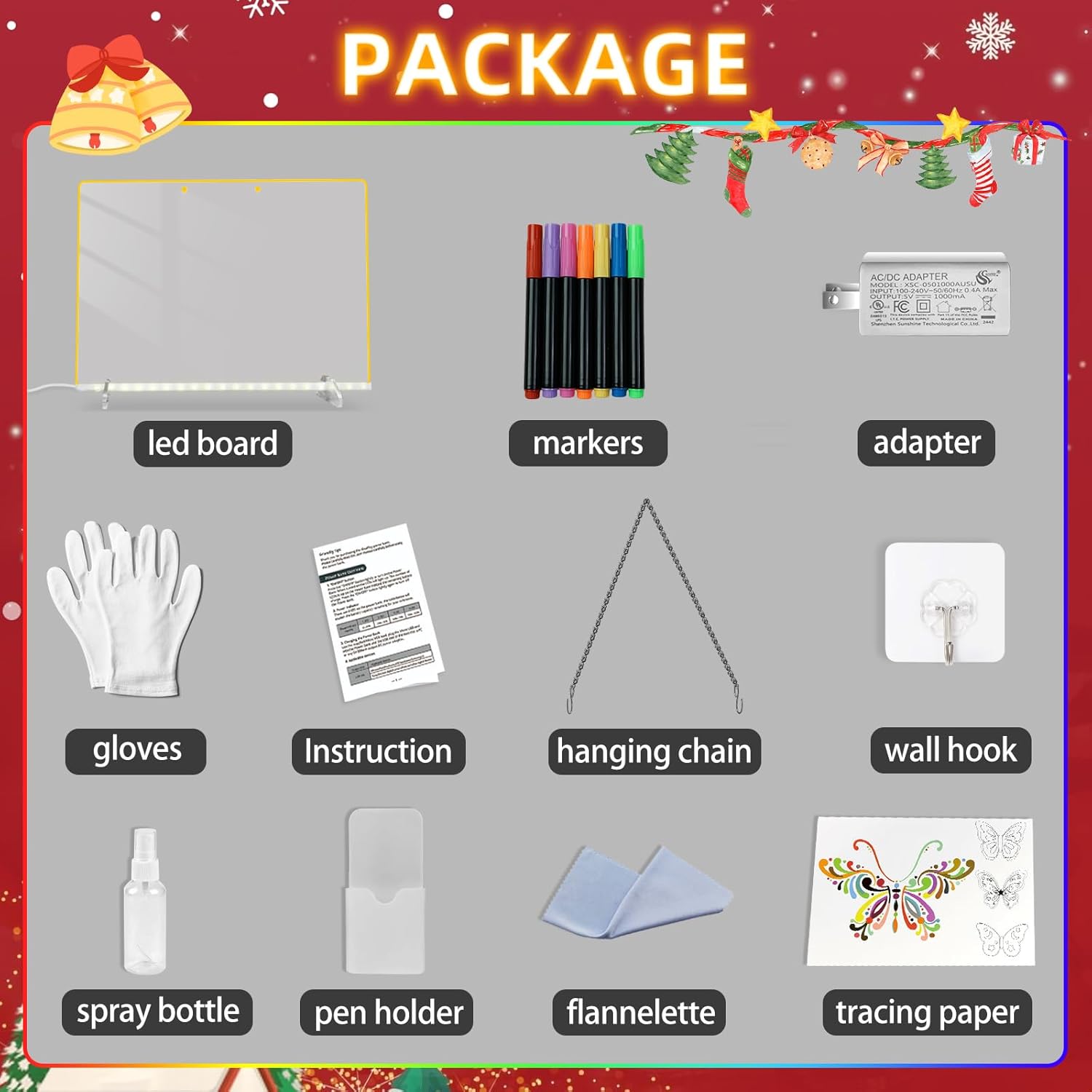 LED Drawing Board with 7 Colors, Includes Markers and Accessories