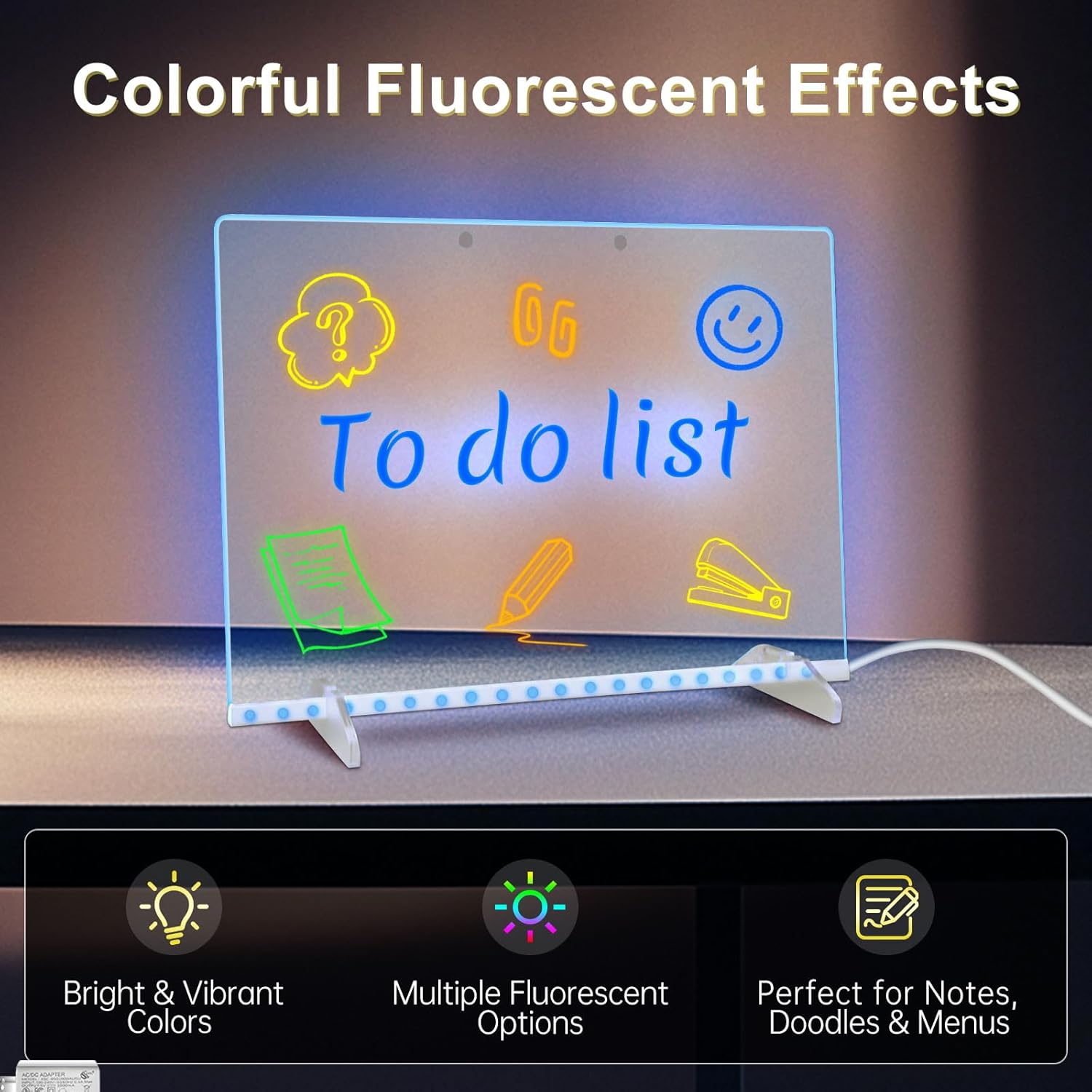 LED Drawing Board with 7 Colors, Includes Markers and Accessories