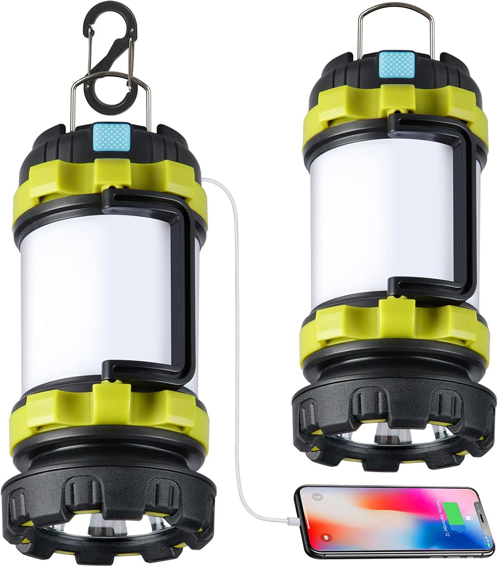 2-Pack Rechargeable Camping Lantern with 1000LM, 6 Modes, 4000mAh Power Bank, IPX5 Waterproof