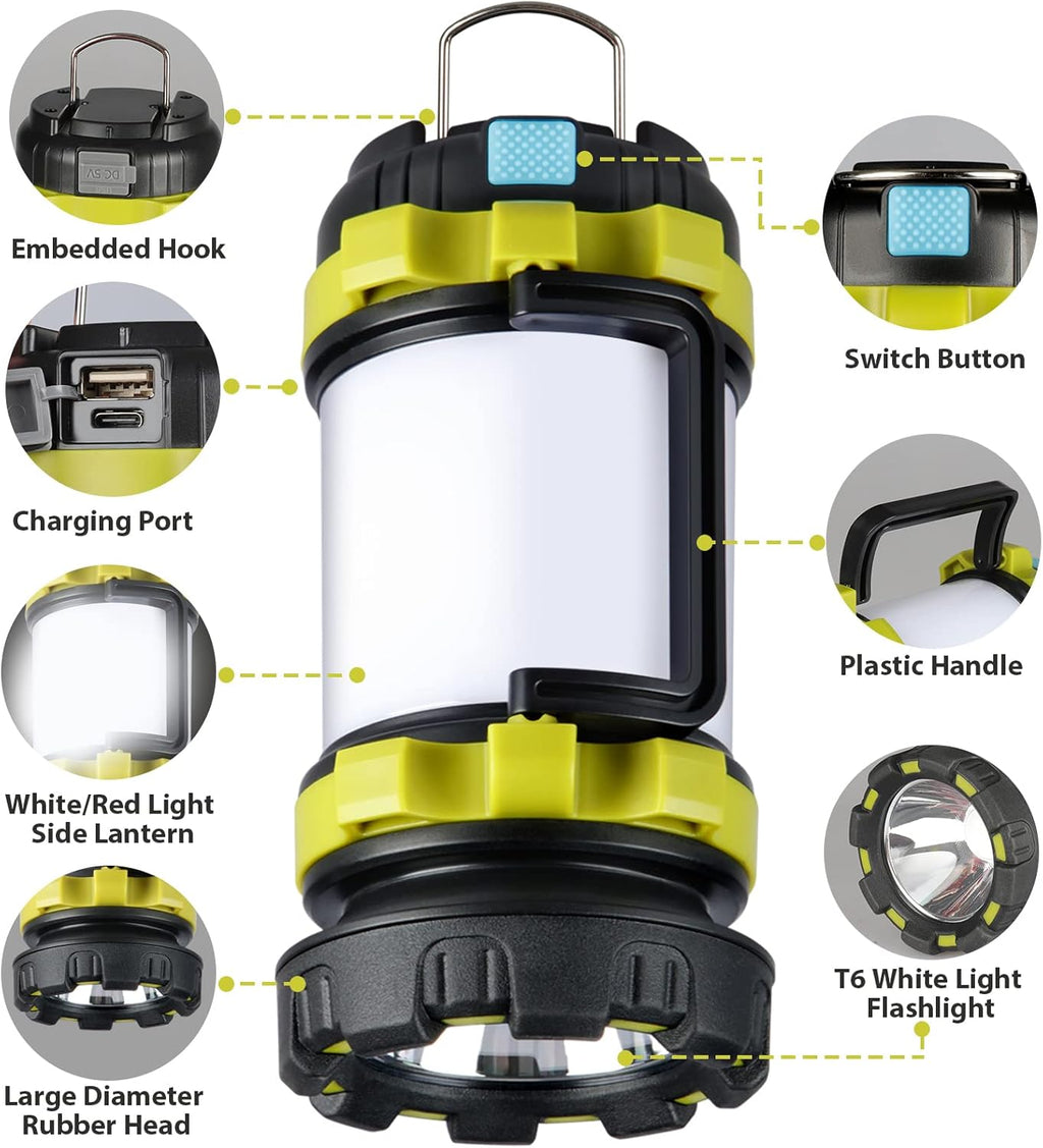 2-Pack Rechargeable Camping Lantern with 1000LM, 6 Modes, 4000mAh Power Bank, IPX5 Waterproof