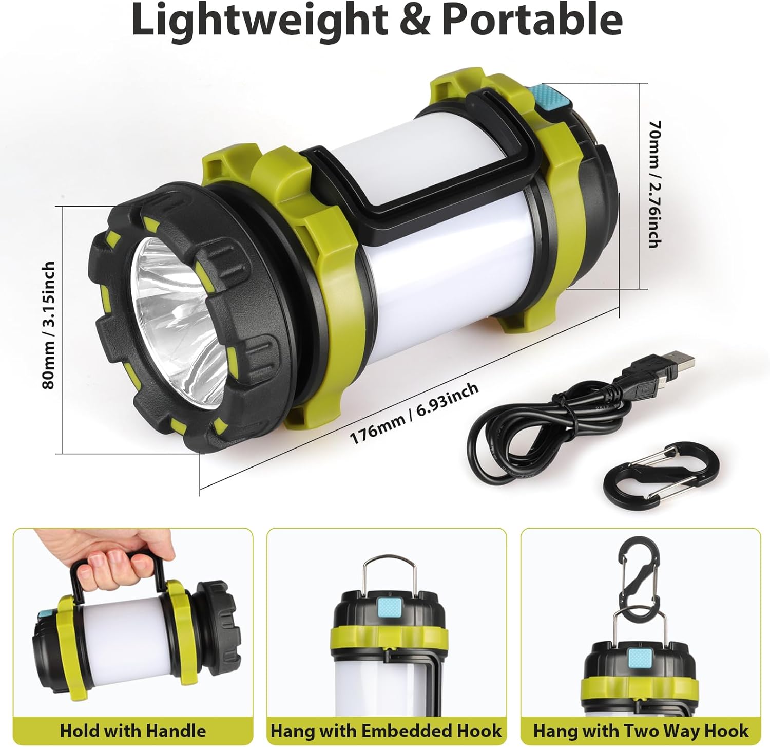 2-Pack Rechargeable Camping Lantern with 1000LM, 6 Modes, 4000mAh Power Bank, IPX5 Waterproof