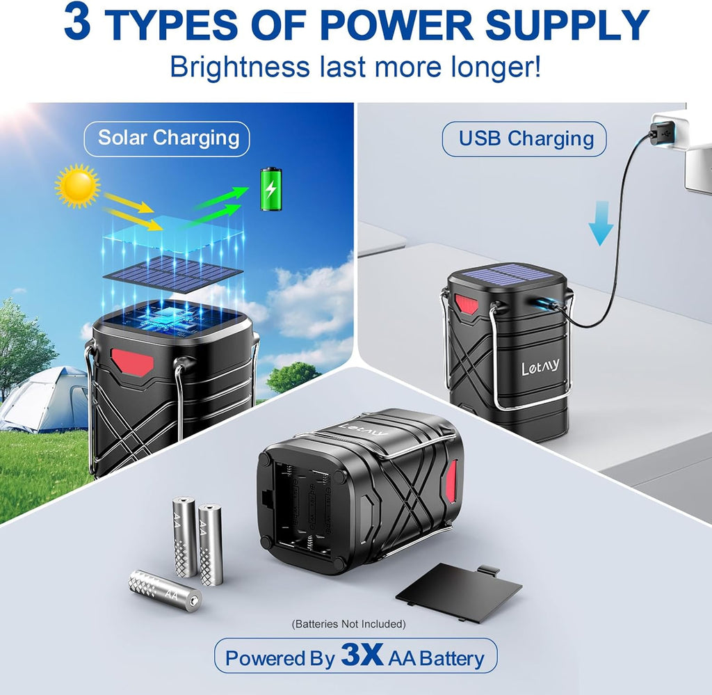 4-Pack Rechargeable LED Camping Lanterns with 3 Power Sources, 600 Lumens, Water-Resistant