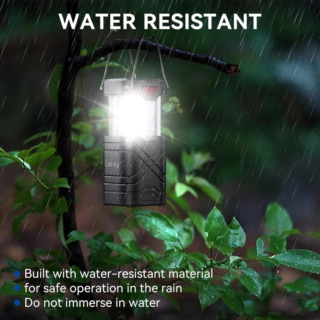 4-Pack Rechargeable LED Camping Lanterns with 3 Power Sources, 600 Lumens, Water-Resistant