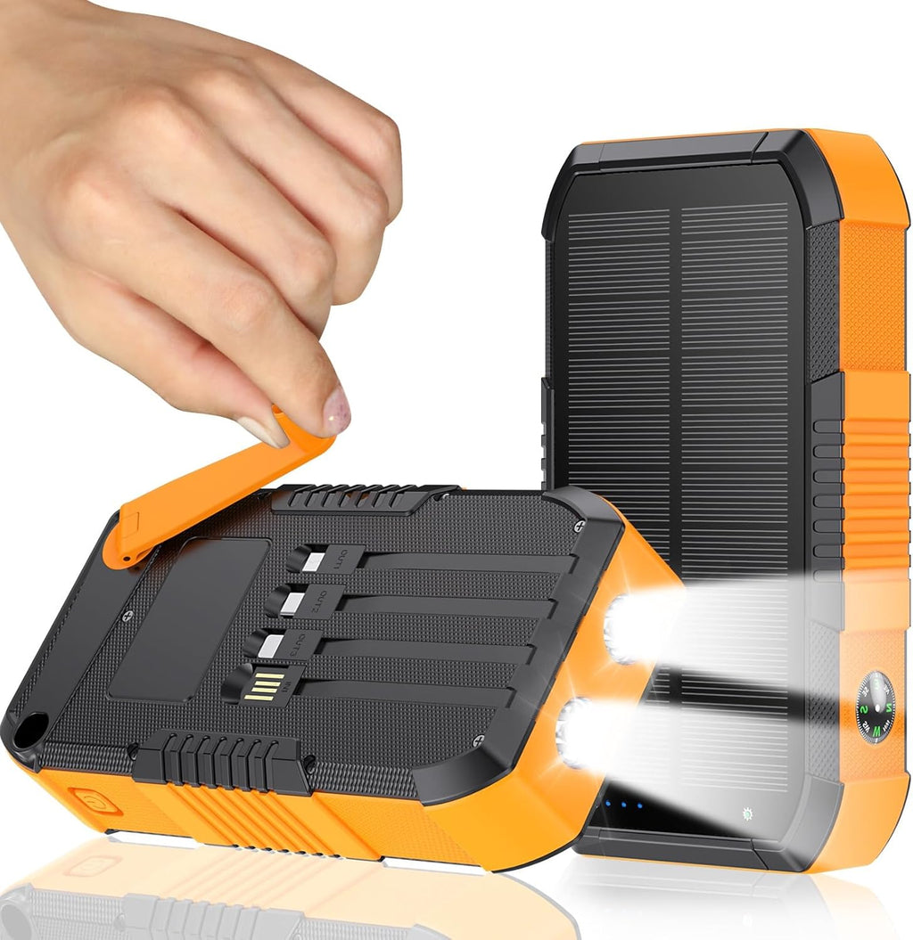 66800mAh Solar Power Bank with Hand Crank, 22.5W Fast Charging, 6 Outputs & 4 Inputs, Waterproof Outdoor Charger with Flashlight & Compass