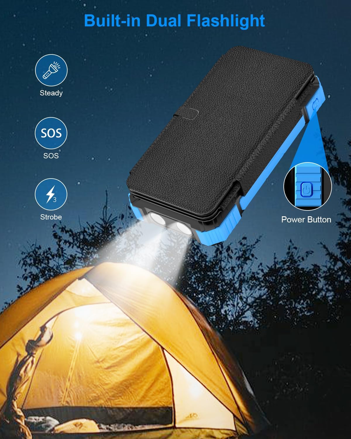 49800mAh Solar Power Bank with 4 Built-in Cables, 3 Foldable Panels & PD22.5W Fast Charging