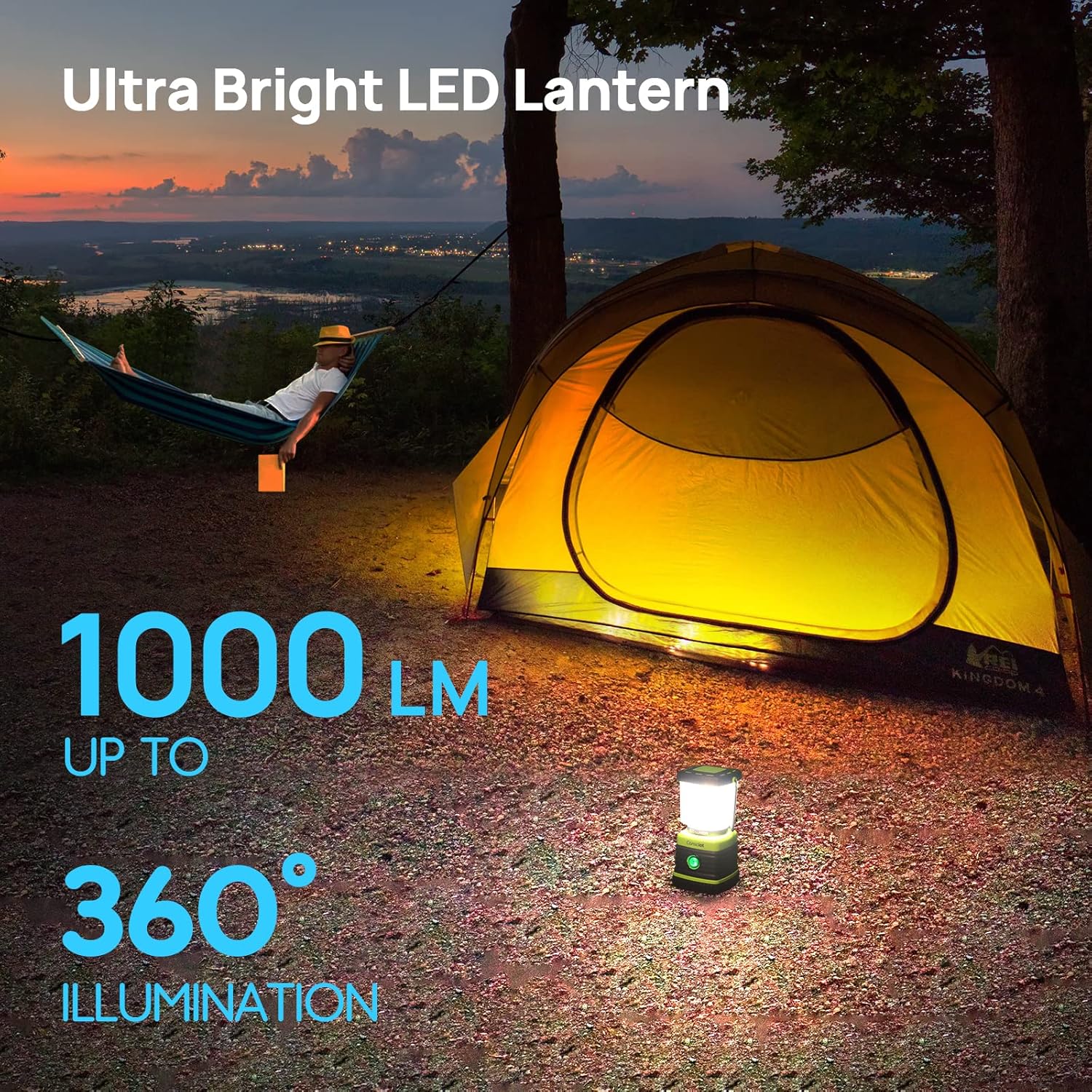 Rechargeable LED Camping Lantern, 1000LM, 4 Modes, Power Bank, IPX4 Waterproof, 2 Pack