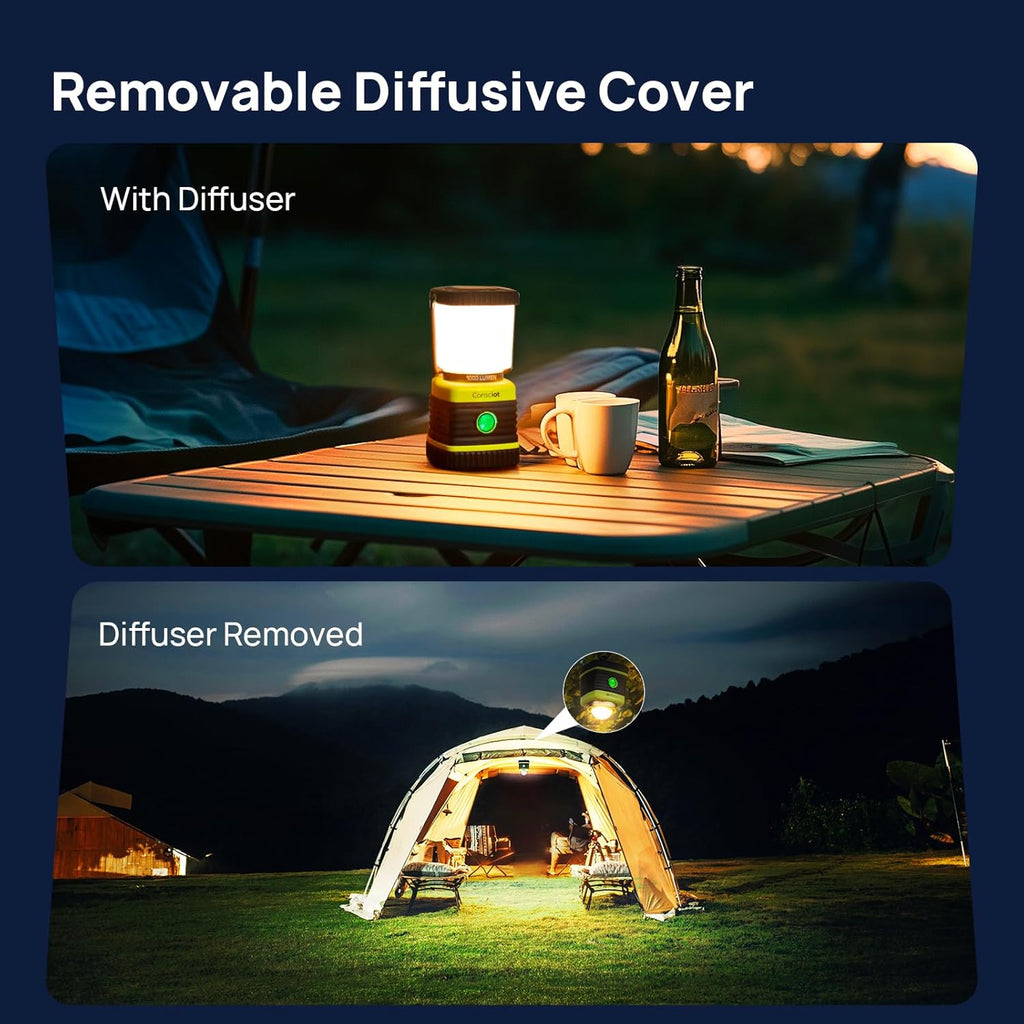 Rechargeable LED Camping Lantern, 1000LM, 4 Modes, Power Bank, IPX4 Waterproof, 2 Pack