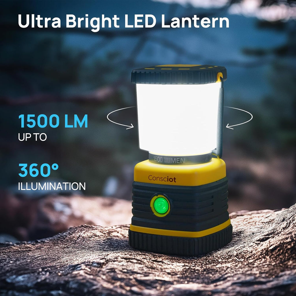 USB-C Rechargeable Camping Lantern, 1500LM, 5 Light Modes, 100H Runtime, IPX4 Waterproof