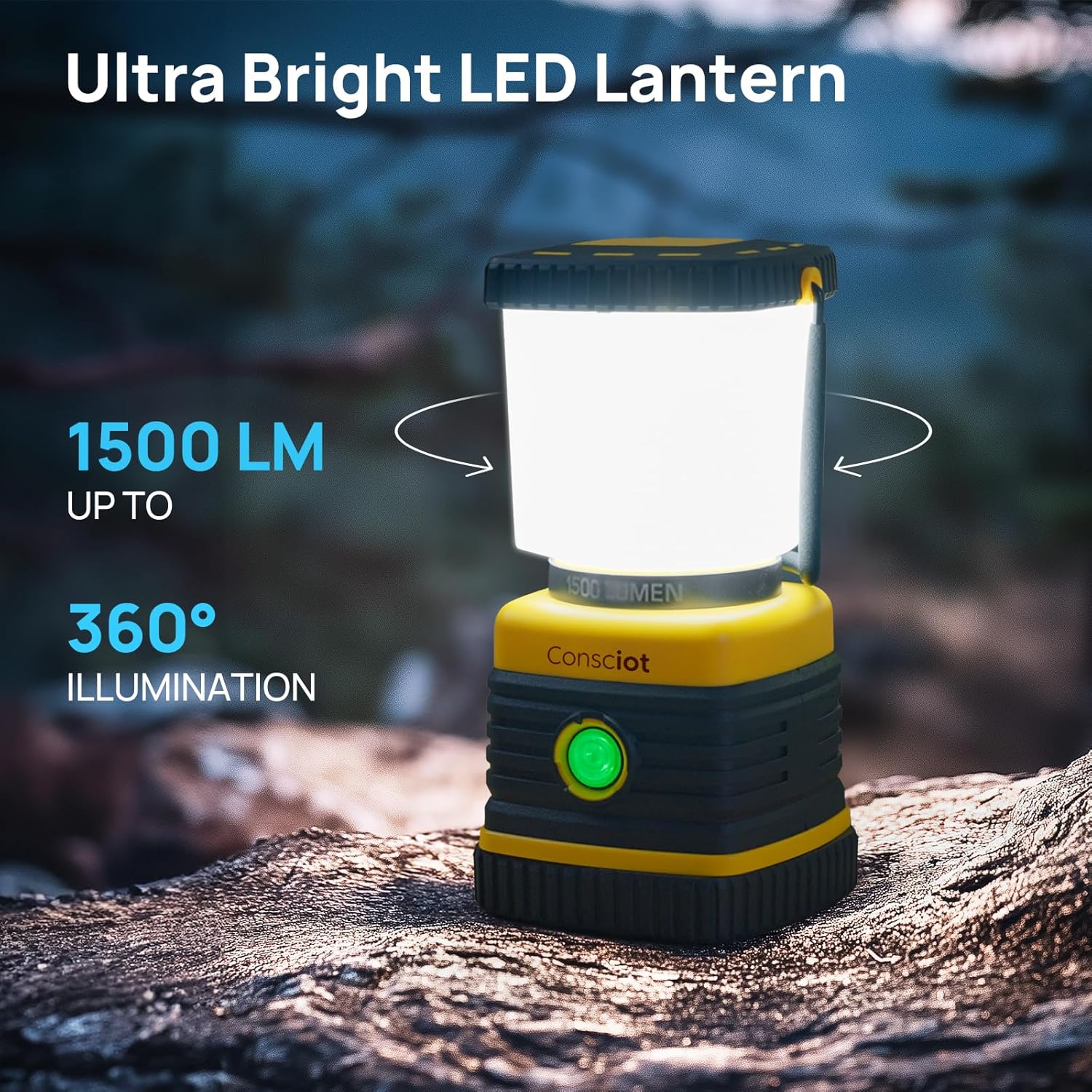 USB-C Rechargeable Camping Lantern, 1500LM, 5 Light Modes, 100H Runtime, IPX4 Waterproof