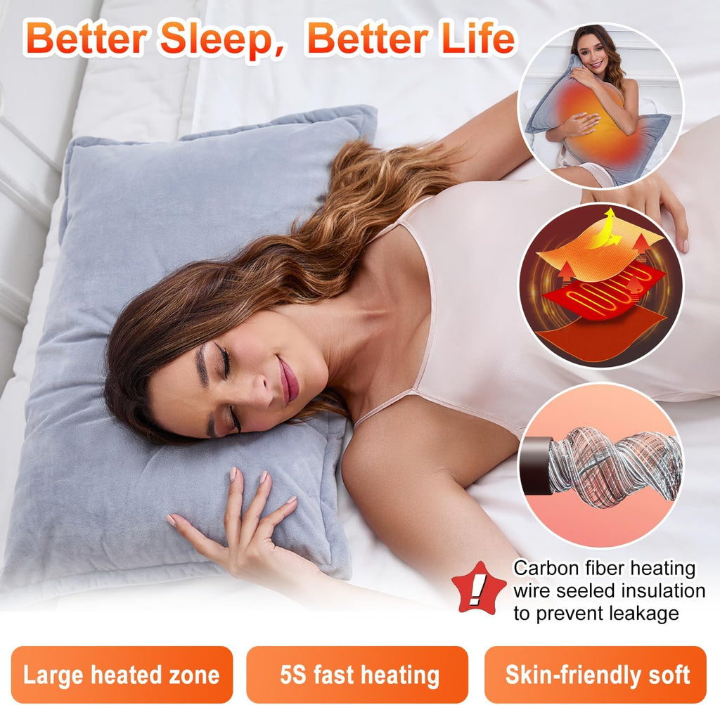USB-Powered Heating Pillow Cover for Back Pain Relief - Soft Velvet Warmer Pad for Lumbar Support