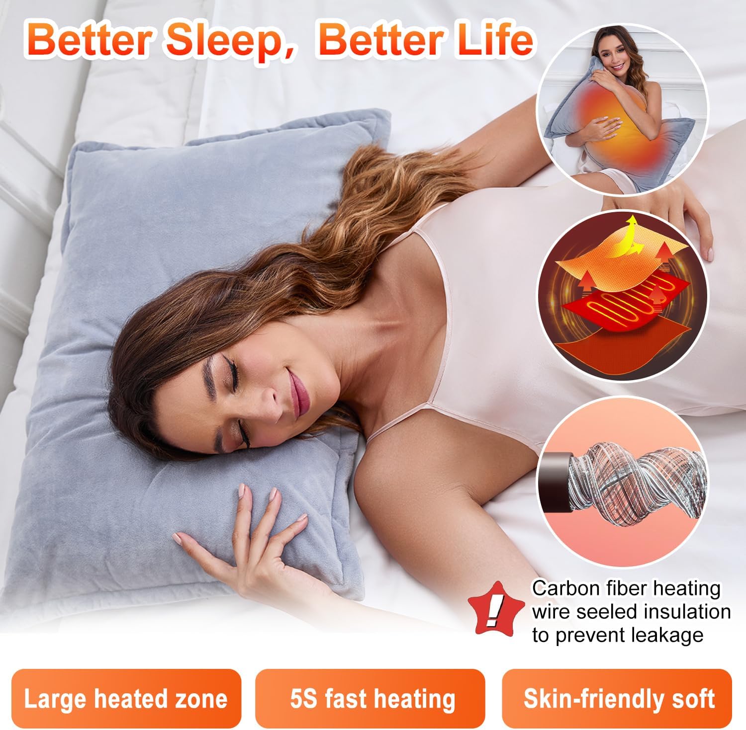 USB-Powered Heating Pillow Cover for Back Pain Relief - Soft Velvet Warmer Pad for Lumbar Support
