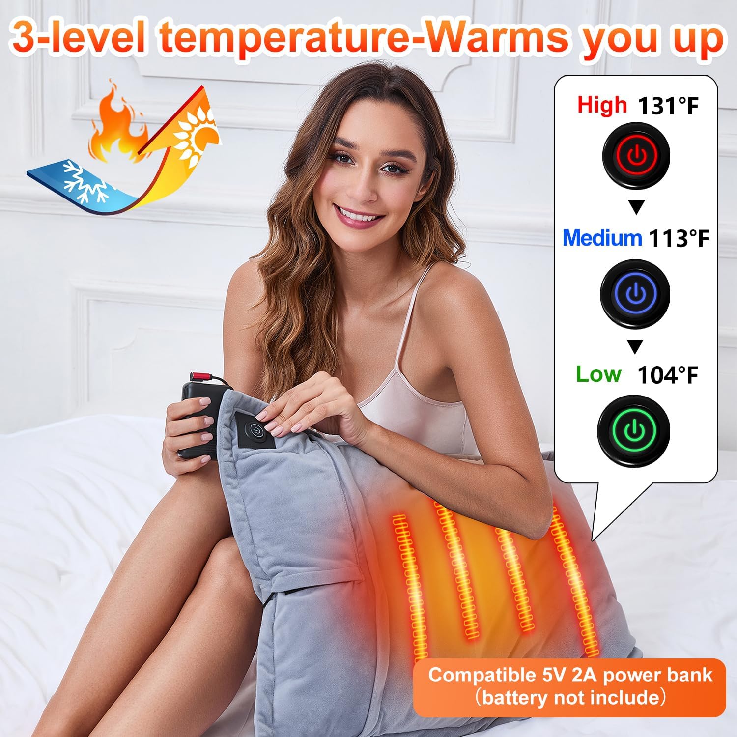 USB-Powered Heating Pillow Cover for Back Pain Relief - Soft Velvet Warmer Pad for Lumbar Support