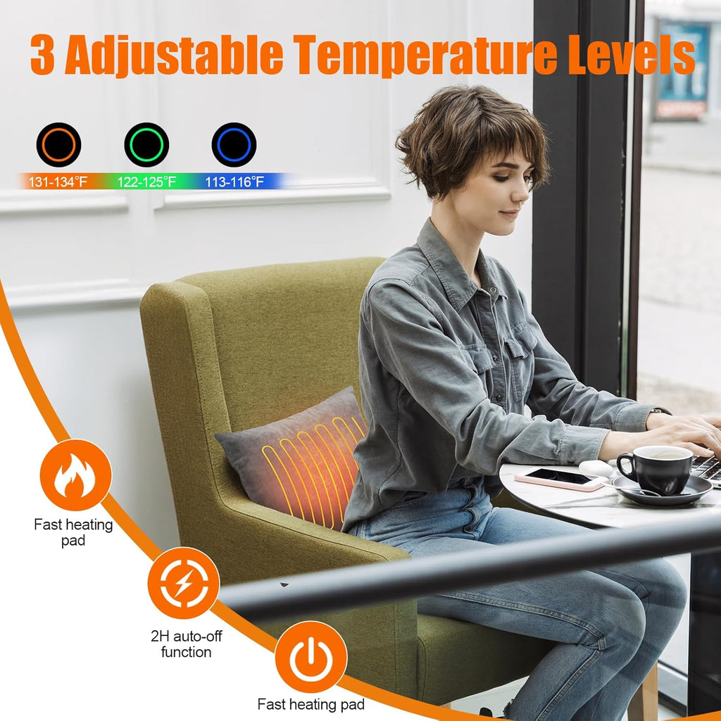 Electric Heated Lumbar Support Pillow with 3 Heat Settings, USB Powered, Machine Washable