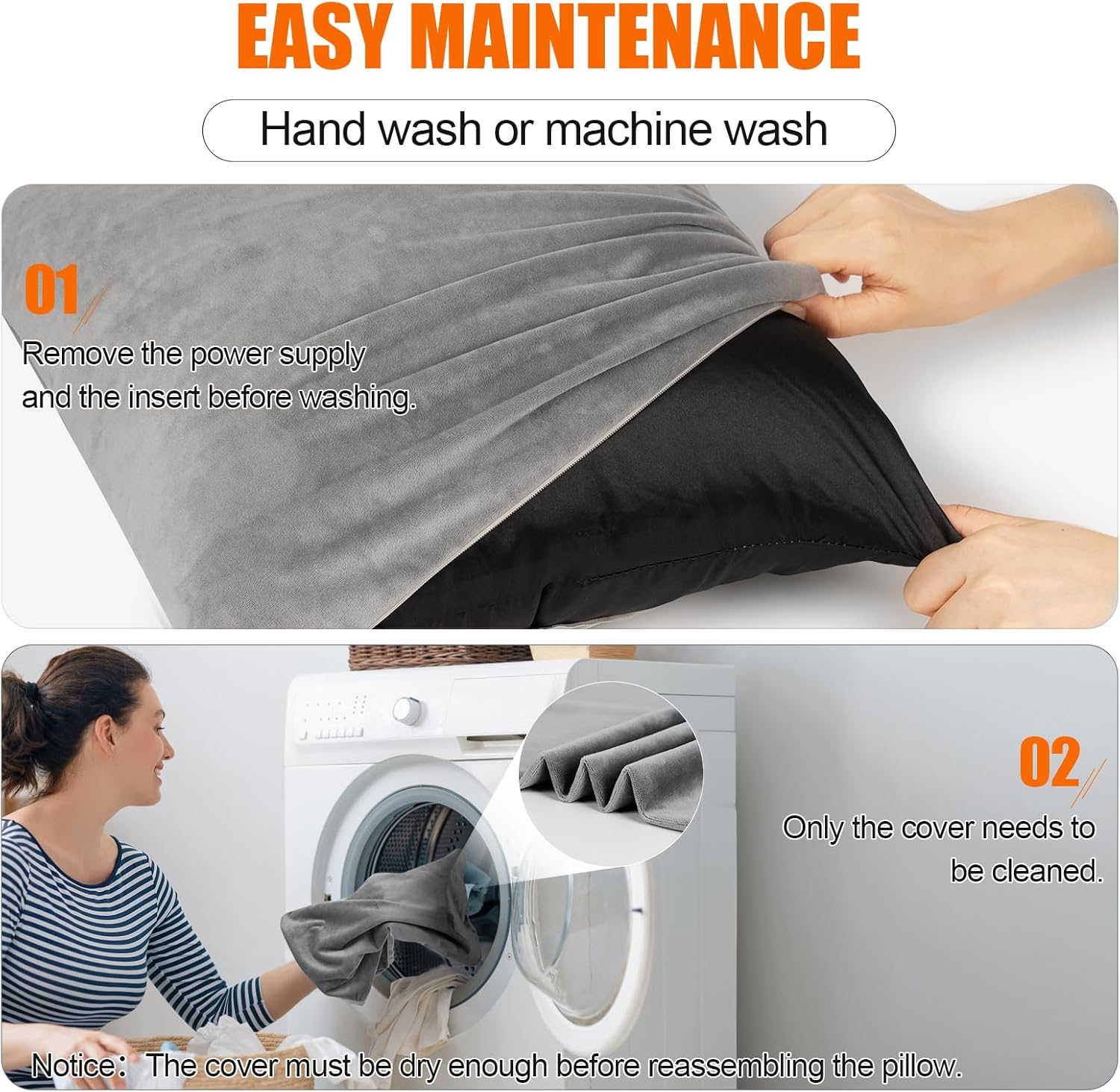 Electric Heated Lumbar Support Pillow with 3 Heat Settings, USB Powered, Machine Washable