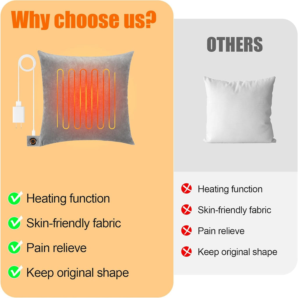 Electric Heated Lumbar Support Pillow with 3 Heat Settings, USB Powered, Machine Washable