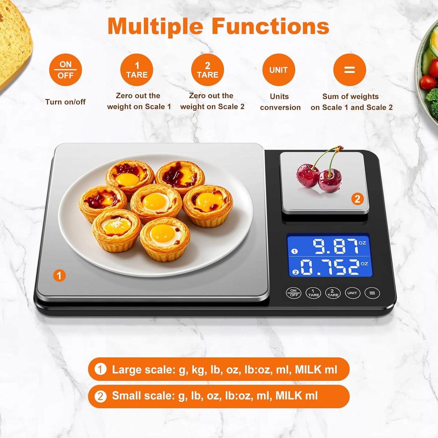 Dual Platform Digital Kitchen Scale with 7 Units, Tare & Accumulation Functions