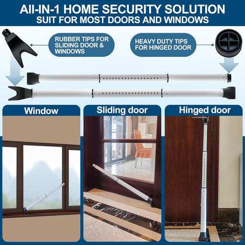 2-Pack Heavy Duty Adjustable Door Security Bar, 400 lbs Pressure Resistance, No Installation Required
