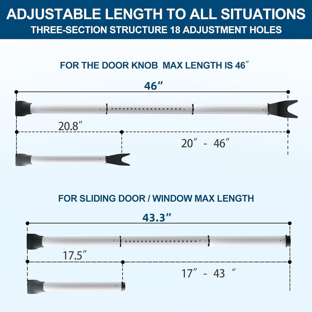 2-Pack Heavy Duty Adjustable Door Security Bar, 400 lbs Pressure Resistance, No Installation Required