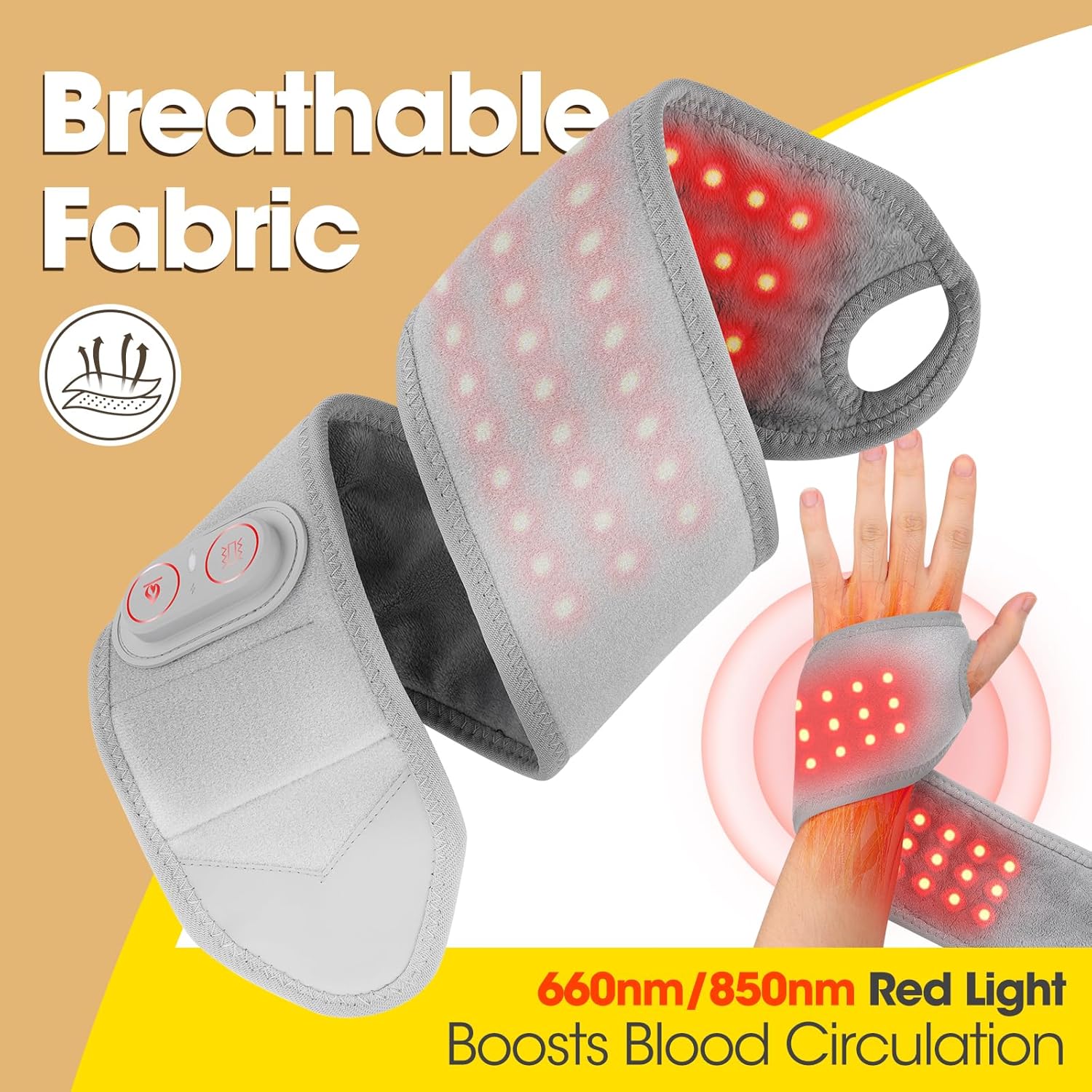Rechargeable Heated Wrist Massager with Red Light Therapy for Pain Relief