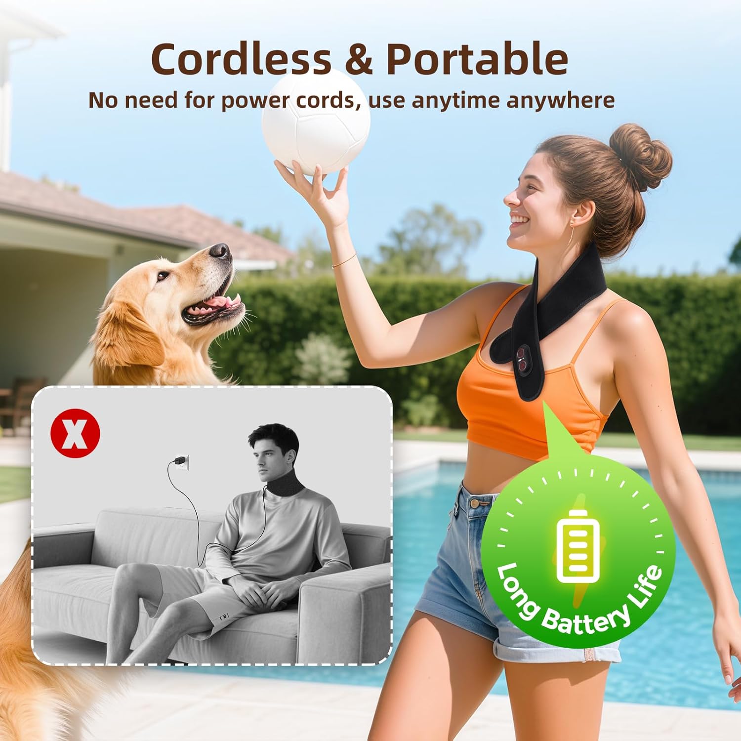 Cordless Neck Heating Pad with Massage and Red Light Therapy for Pain Relief