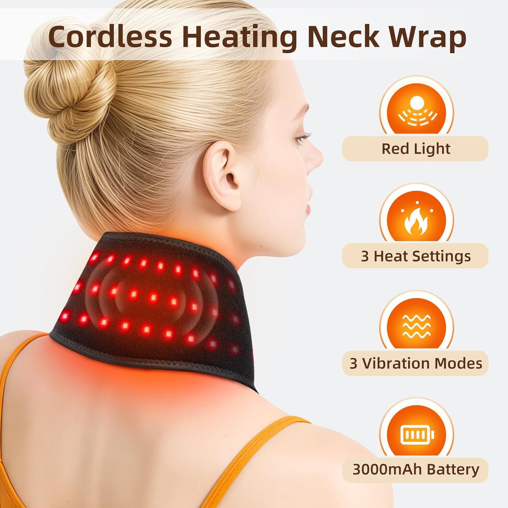 Cordless Neck Heating Pad with Massage and Red Light Therapy for Pain Relief