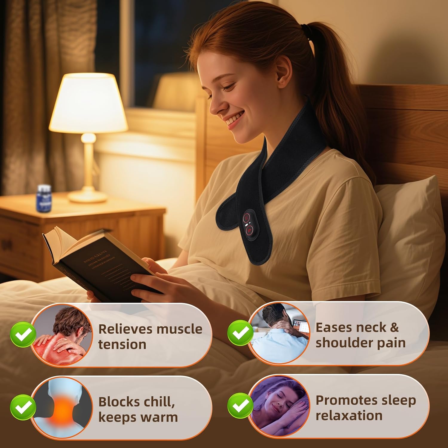 Cordless Neck Heating Pad with Massage and Red Light Therapy for Pain Relief
