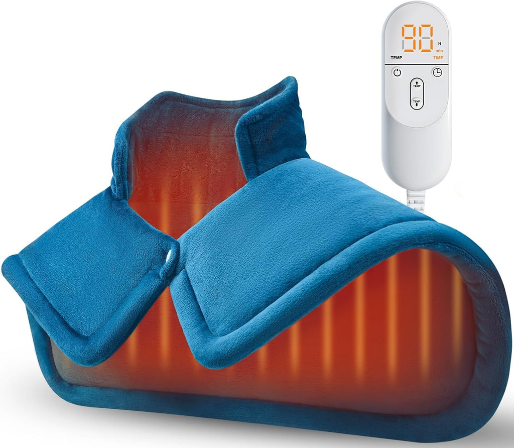 Weighted Electric Heating Pad for Neck & Shoulder Pain Relief - 6 Heat Settings, 4 Timers, Auto Off
