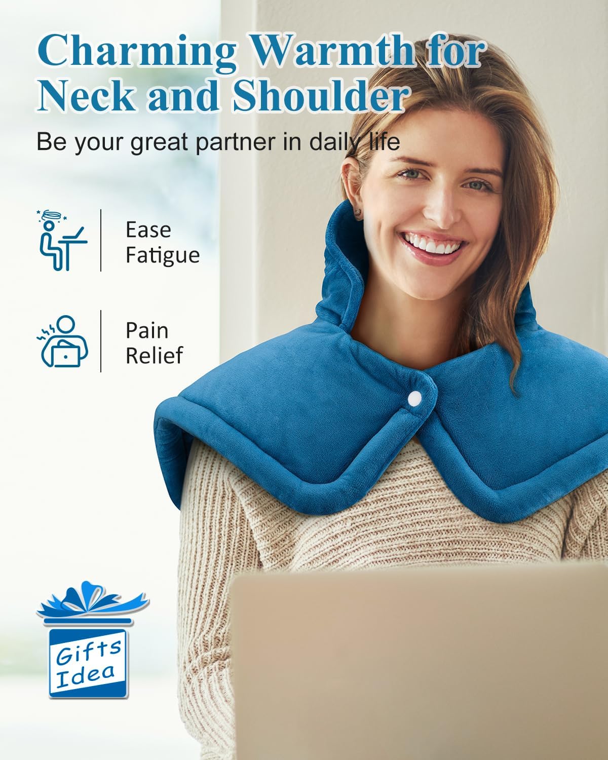 Weighted Electric Heating Pad for Neck & Shoulder Pain Relief - 6 Heat Settings, 4 Timers, Auto Off