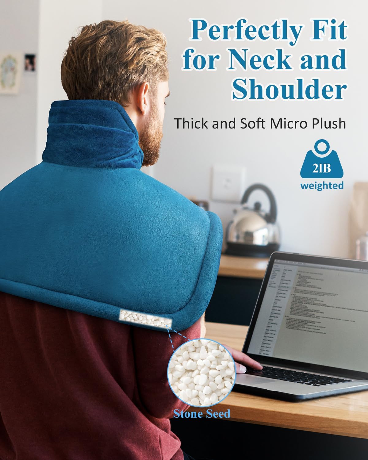 Weighted Electric Heating Pad for Neck & Shoulder Pain Relief - 6 Heat Settings, 4 Timers, Auto Off