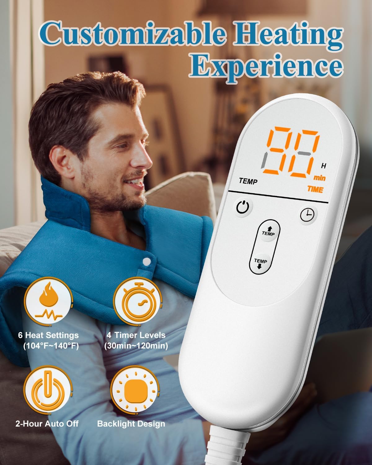 Weighted Electric Heating Pad for Neck & Shoulder Pain Relief - 6 Heat Settings, 4 Timers, Auto Off