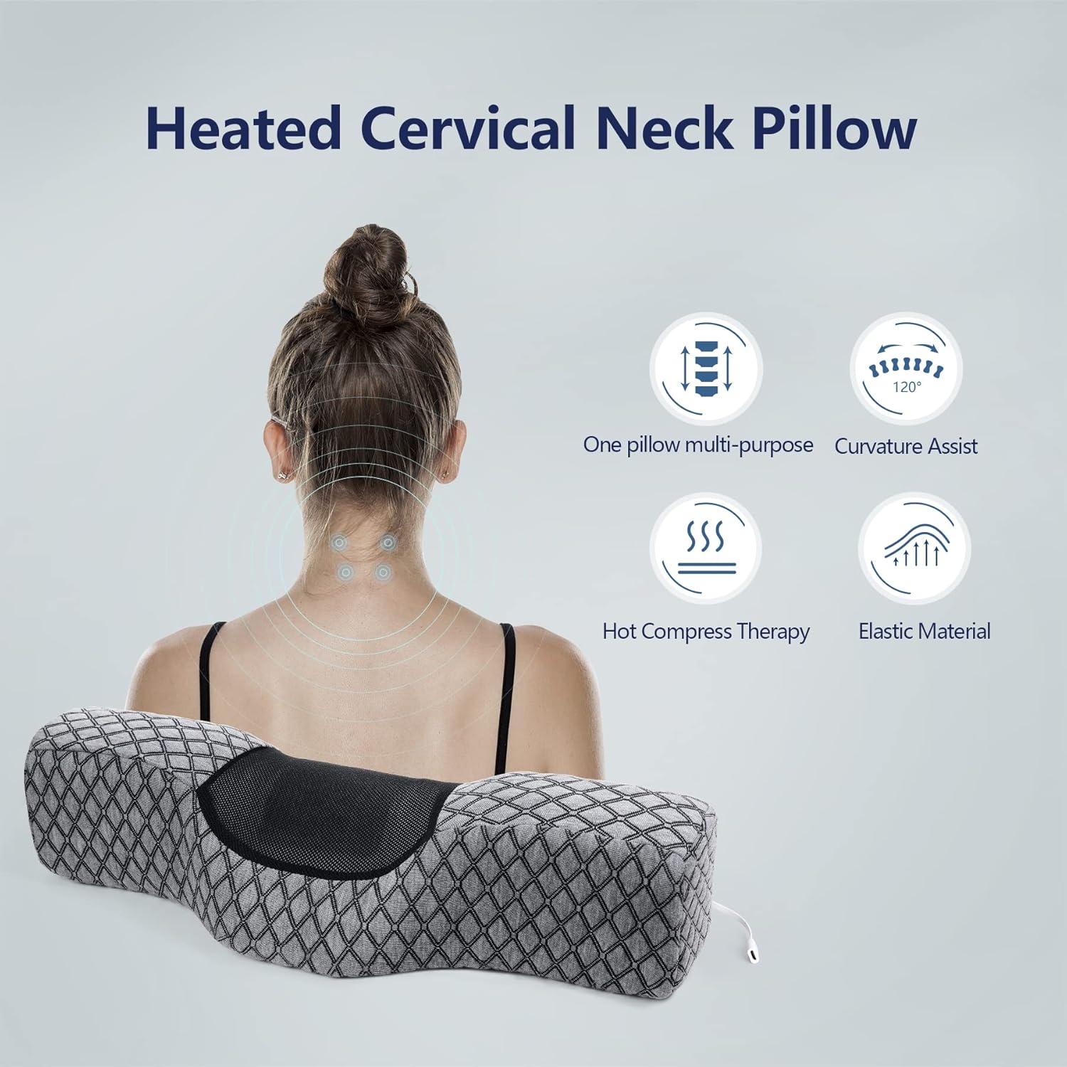 Heated Memory Foam Cervical Neck Pillow for Pain Relief with USB Graphene Heating