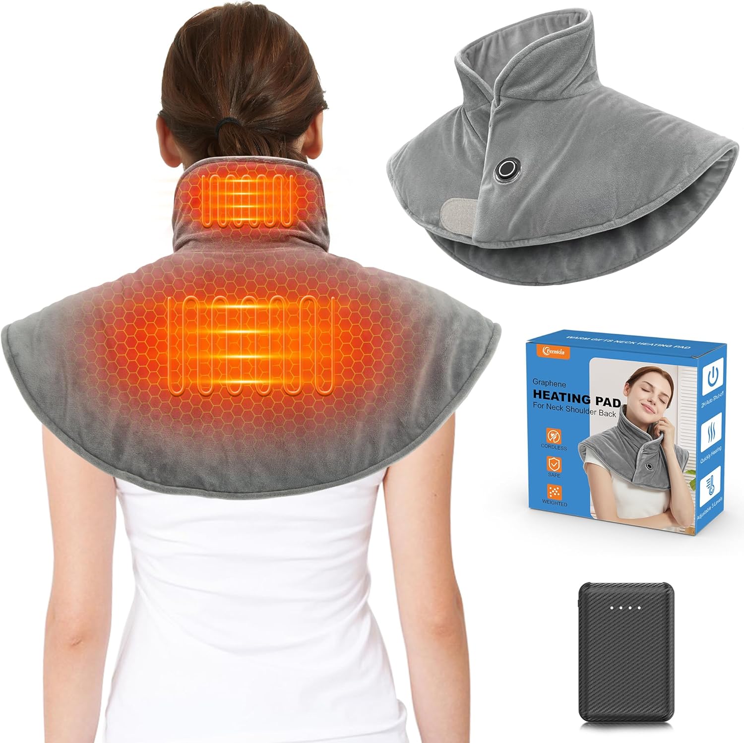 Cordless Neck Heating Pad with Battery & Weighted Design for Pain Relief