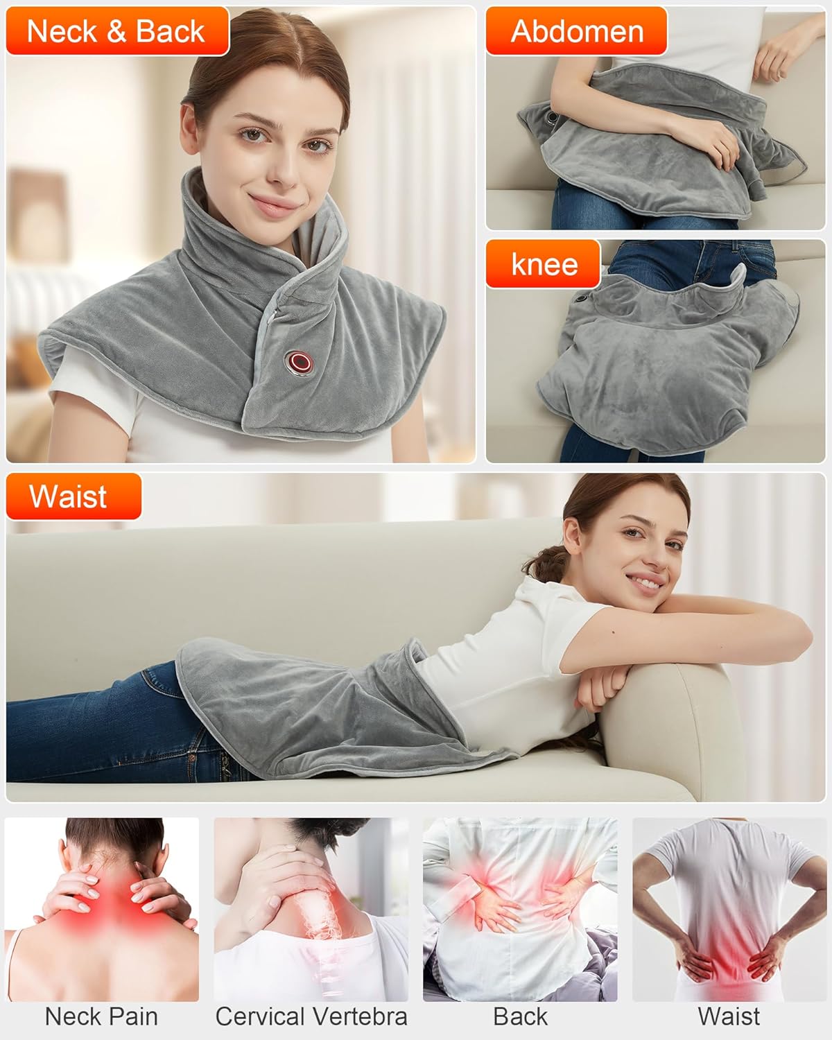 Cordless Neck Heating Pad with Battery & Weighted Design for Pain Relief