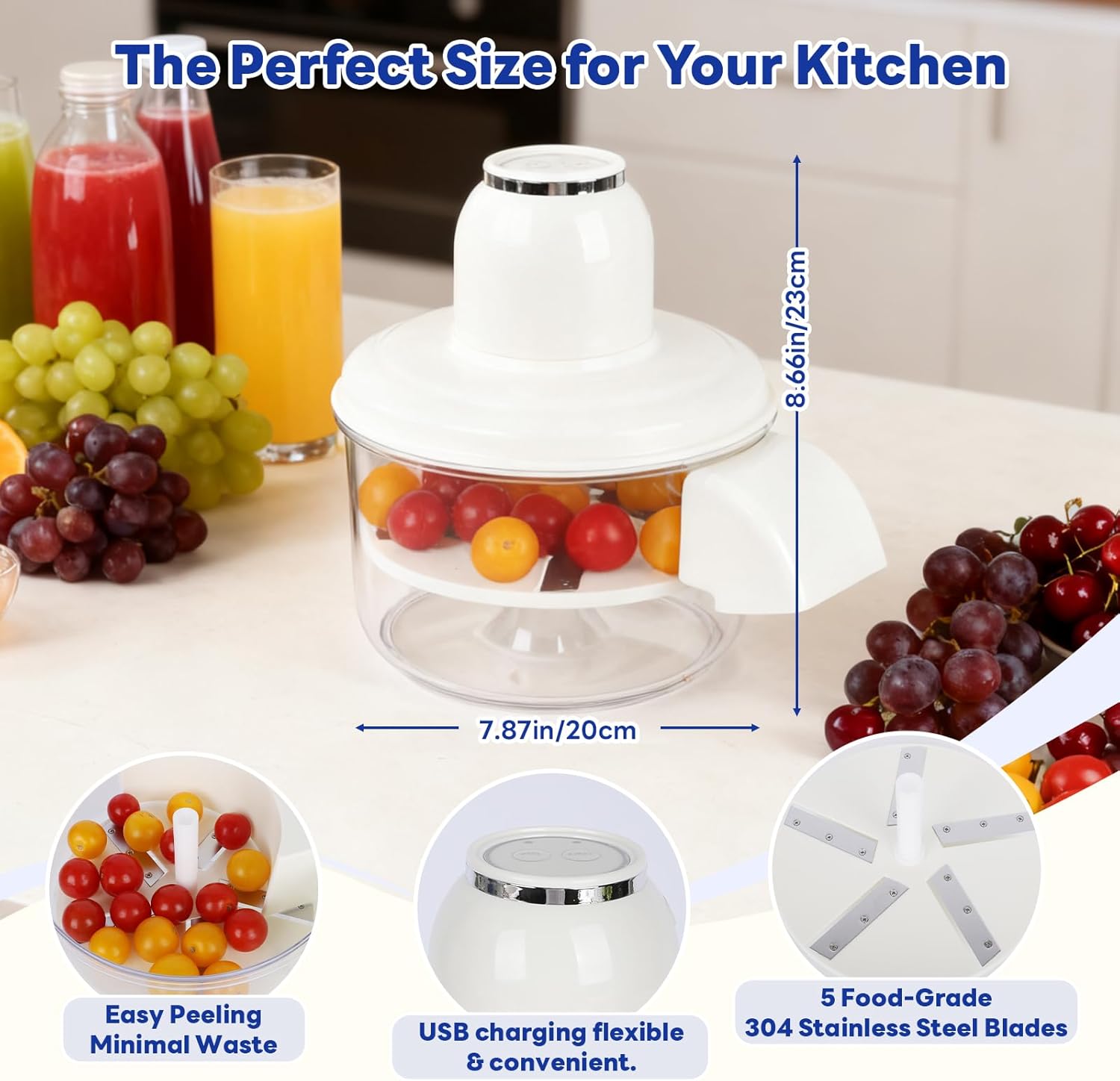 Automatic Grape, Garlic & Tomato Peeler - Cordless Electric Skin Remover for Small Fruits