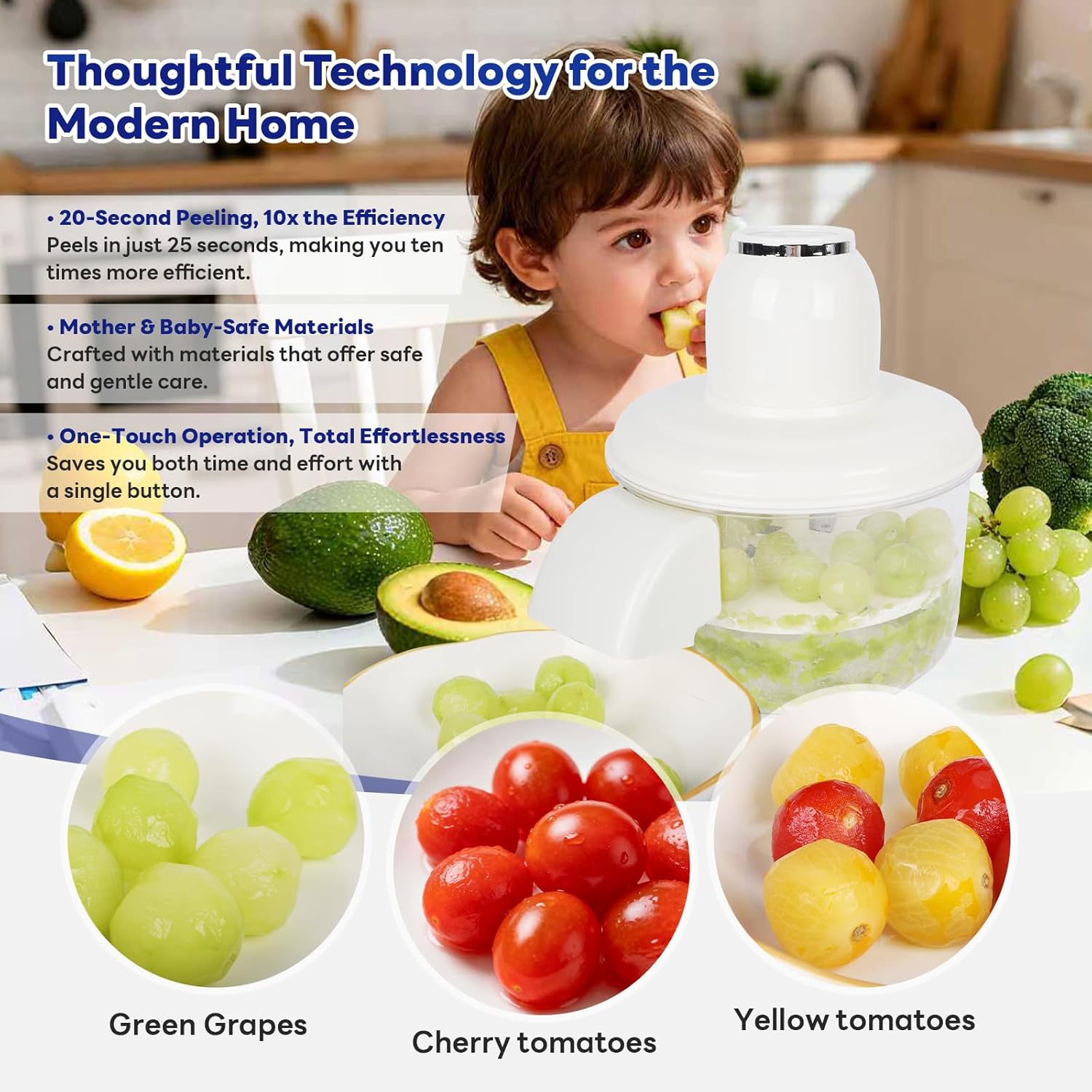 Automatic Grape, Garlic & Tomato Peeler - Cordless Electric Skin Remover for Small Fruits