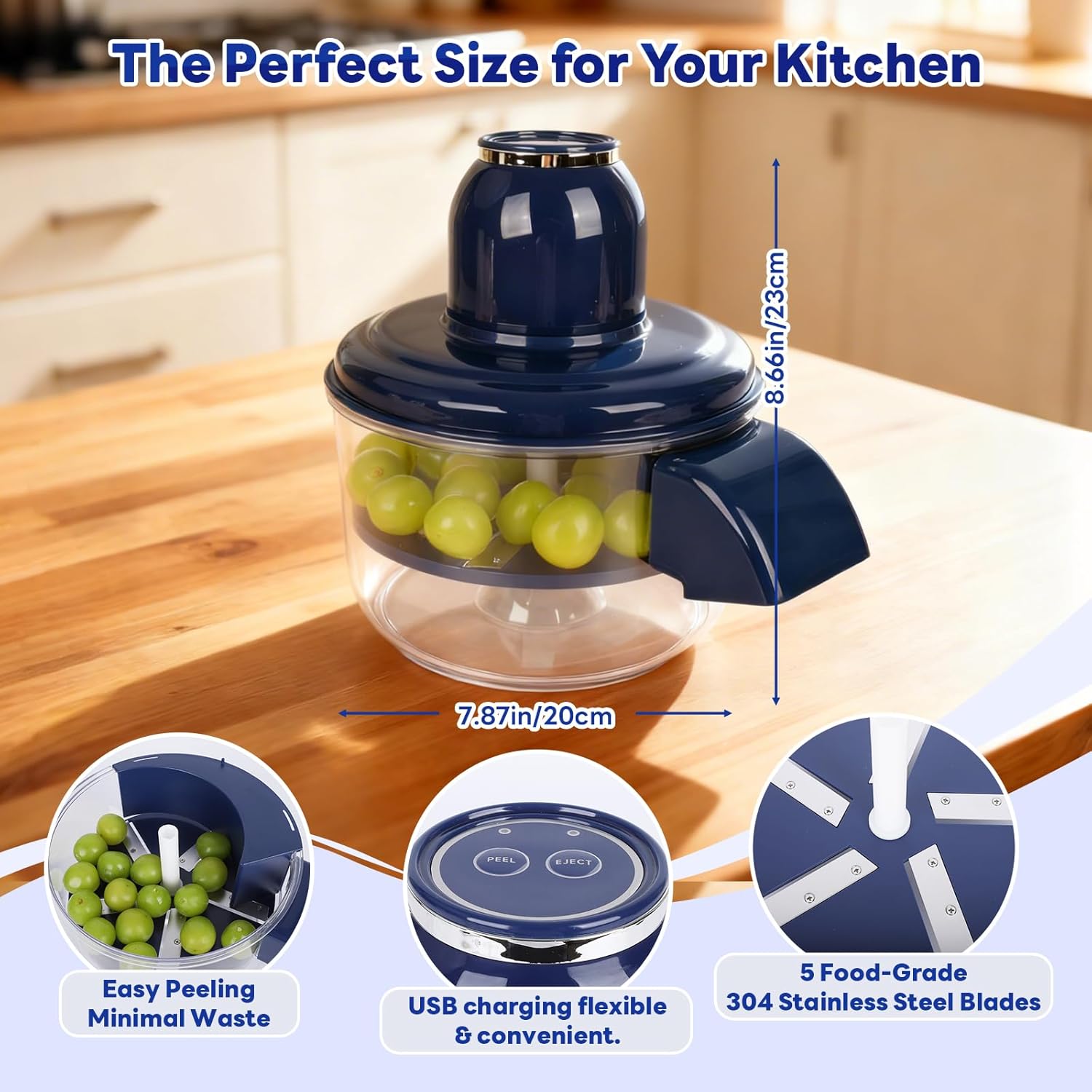 Electric Automatic Peeler for Grapes, Garlic & Cherry Tomatoes - Cordless Kitchen Tool