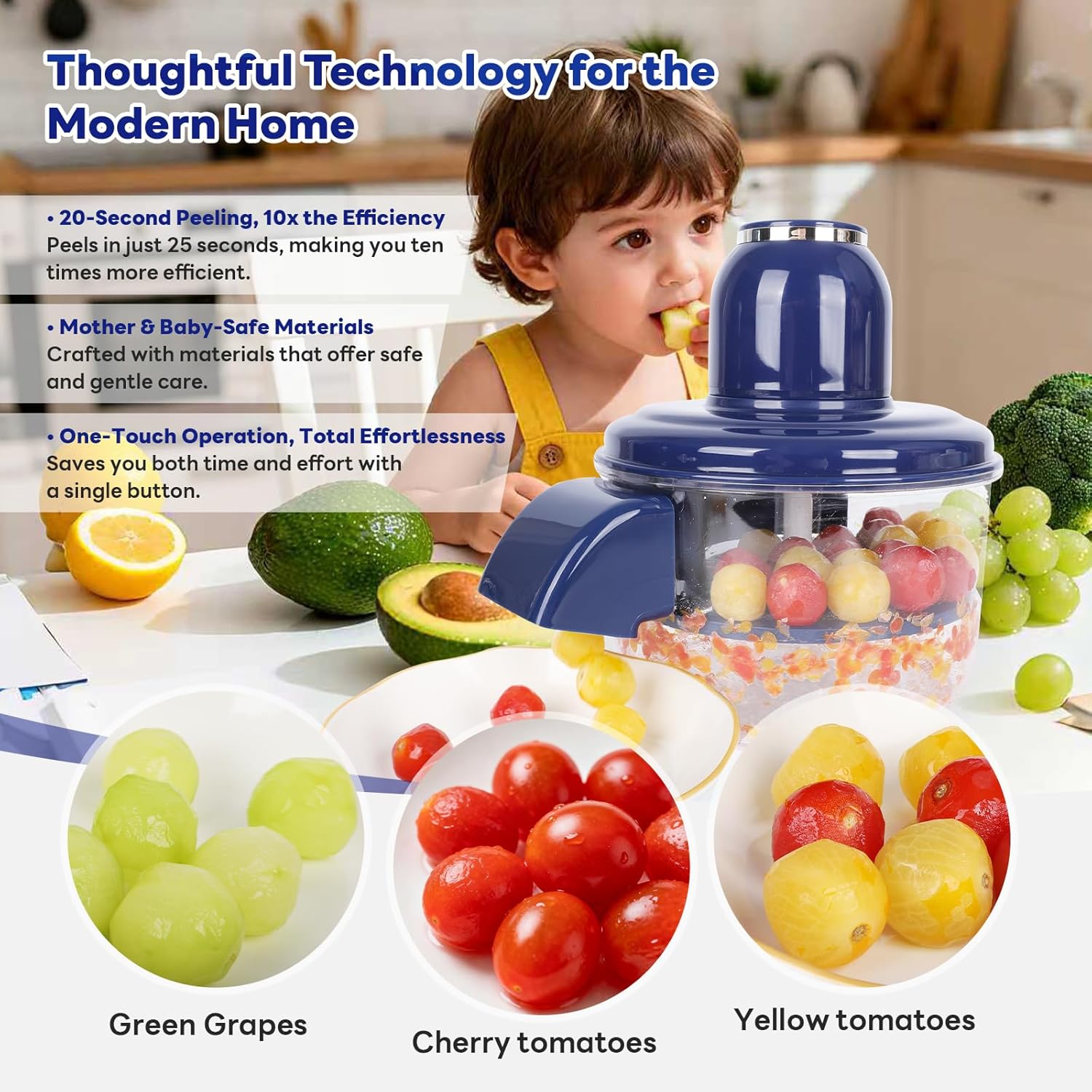 Electric Automatic Peeler for Grapes, Garlic & Cherry Tomatoes - Cordless Kitchen Tool