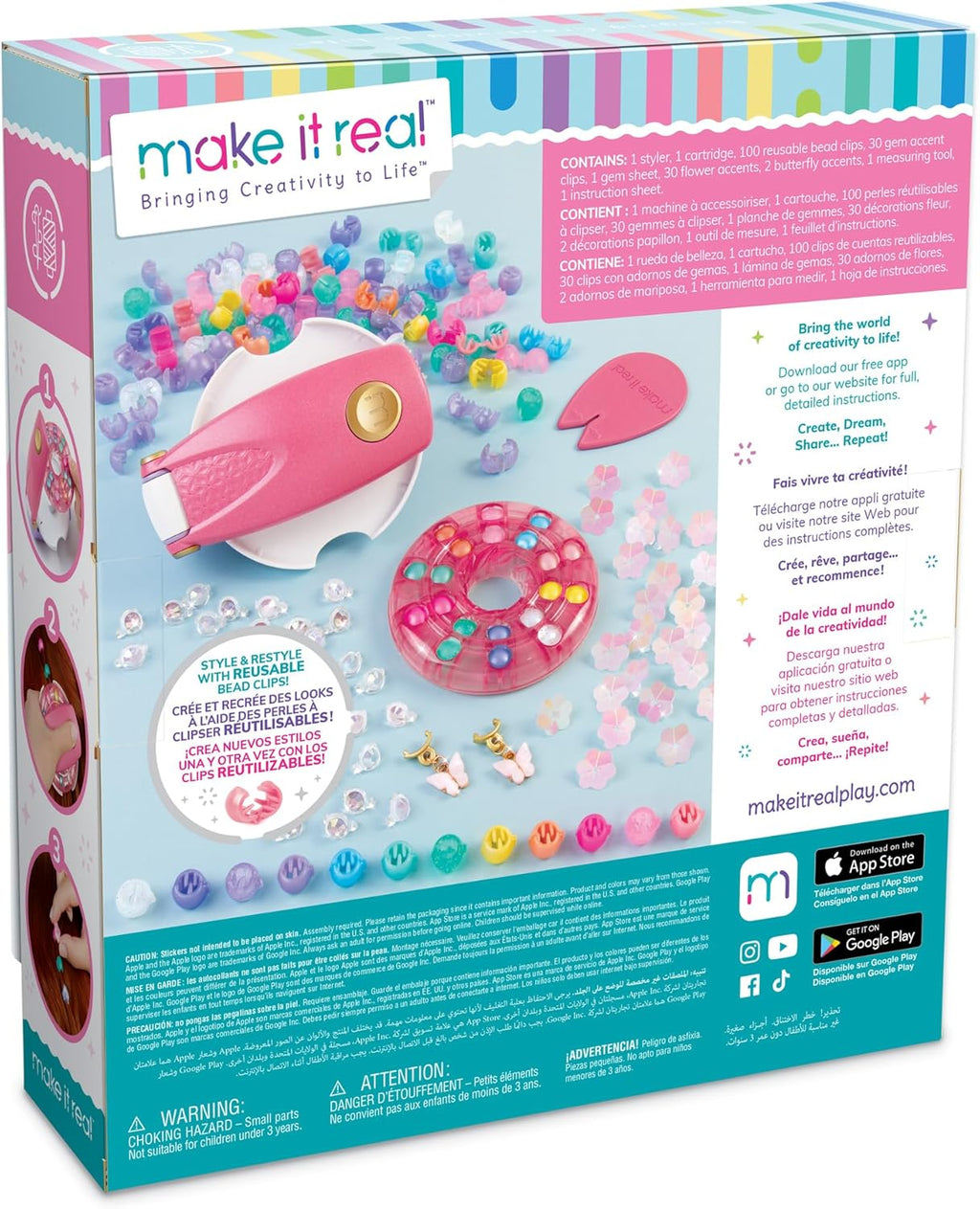 Snap N' Glam Hair Styling Set with 100 Reusable Bead Clips, Gems & Accents for Girls Ages 8+
