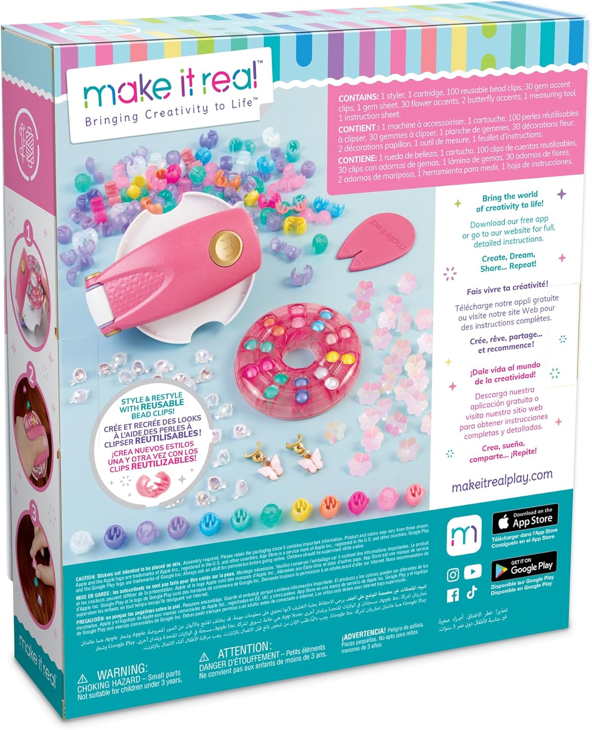 Snap N' Glam Hair Styling Set with 100 Reusable Bead Clips, Gems & Accents for Girls Ages 8+