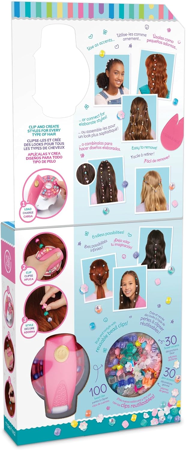 Snap N' Glam Hair Styling Set with 100 Reusable Bead Clips, Gems & Accents for Girls Ages 8+
