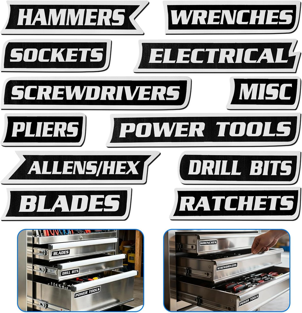 12-Pack Magnetic Toolbox Labels for Steel Storage - Quick Identification & Reusable