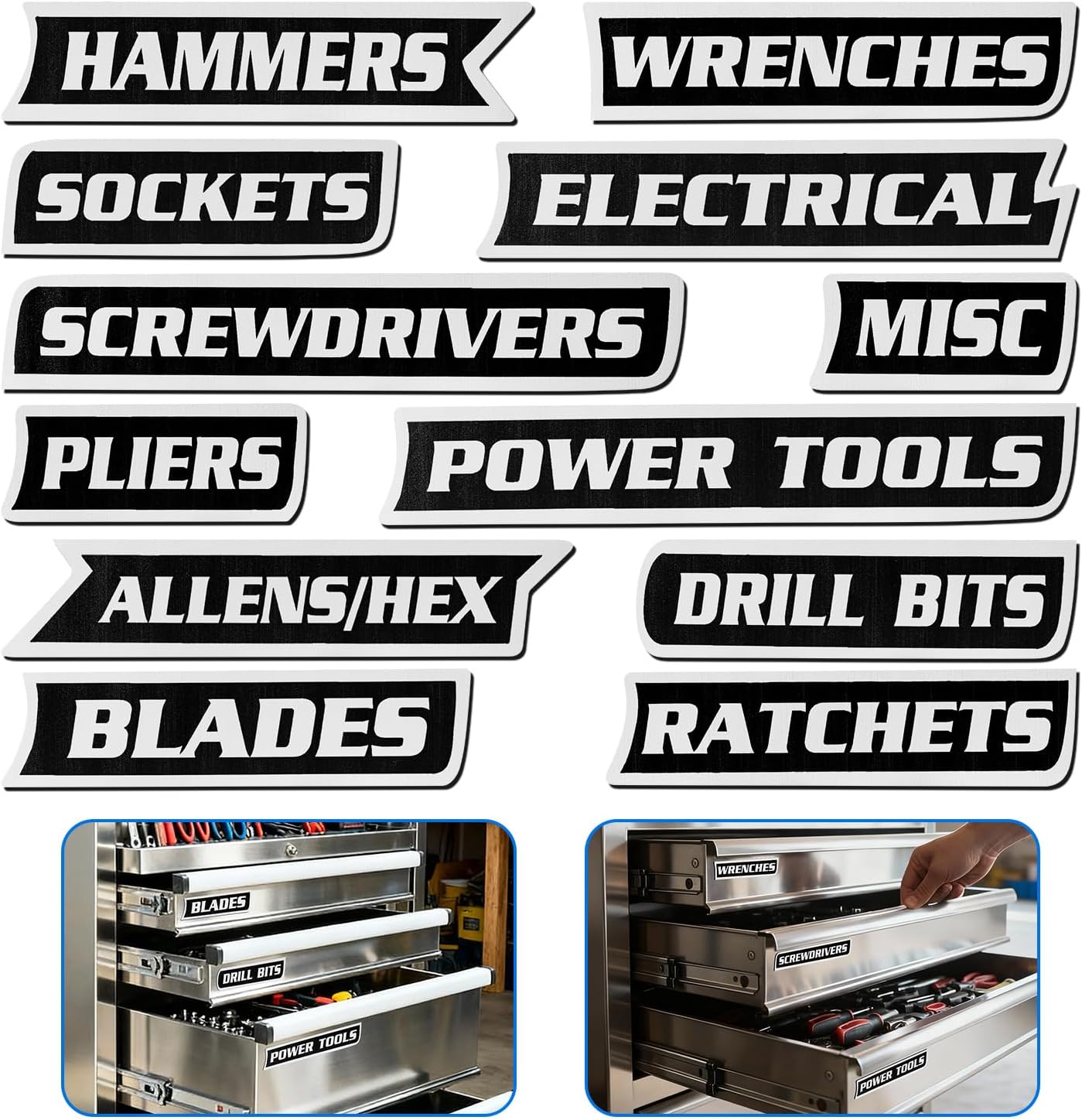 12-Pack Magnetic Toolbox Labels for Steel Storage - Quick Identification & Reusable