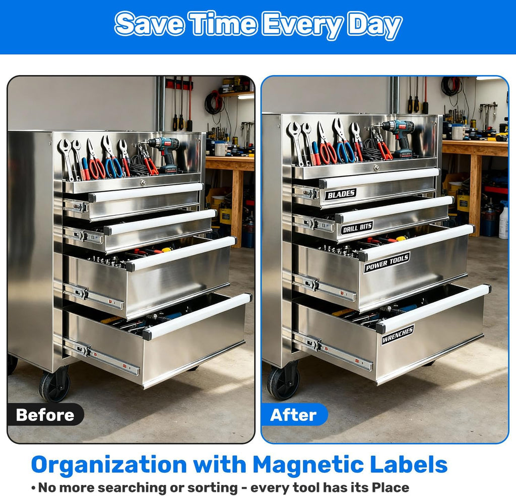 12-Pack Magnetic Toolbox Labels for Steel Storage - Quick Identification & Reusable
