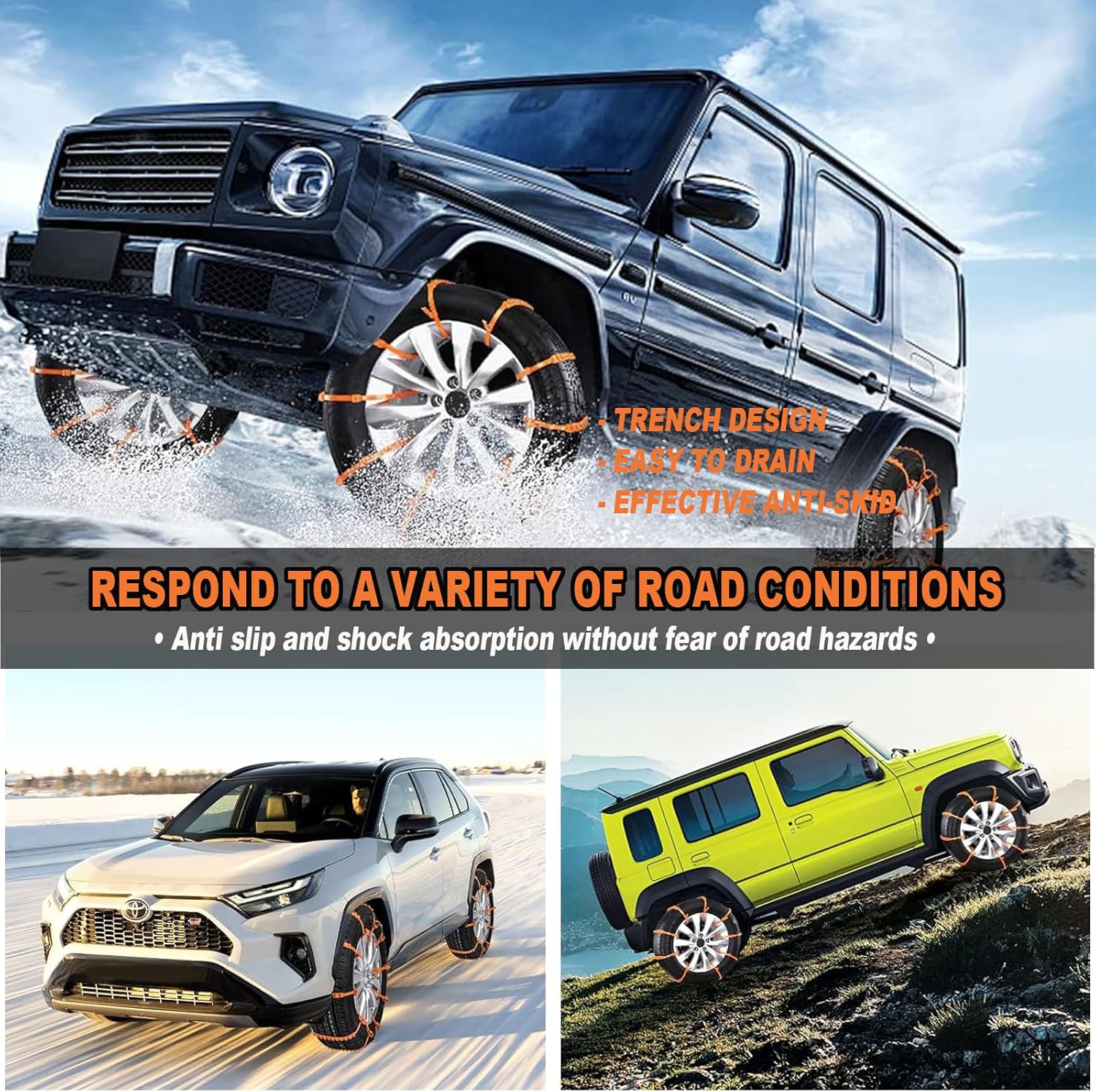 20PCS Universal Anti-Skid Snow Tire Chains for Trucks, SUVs & Sedans - Reusable Winter Emergency Traction